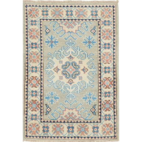Tappeto Kazak Afghanistan Geometrico Grigio Azzurro Corallo