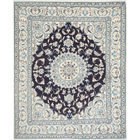 Tappeto Nain Kashmar Persia Medaglione Blu Scuro Crema 206x2