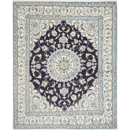Tappeto Nain Kashmar Persia Medaglione Blu Scuro Crema 206x2