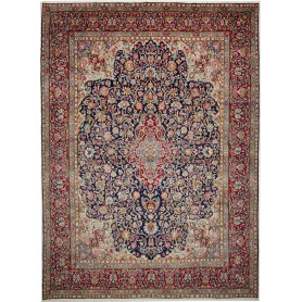 Tappeto Kerman Persia Medaglione Blu Bordeaux 298x400 Cm