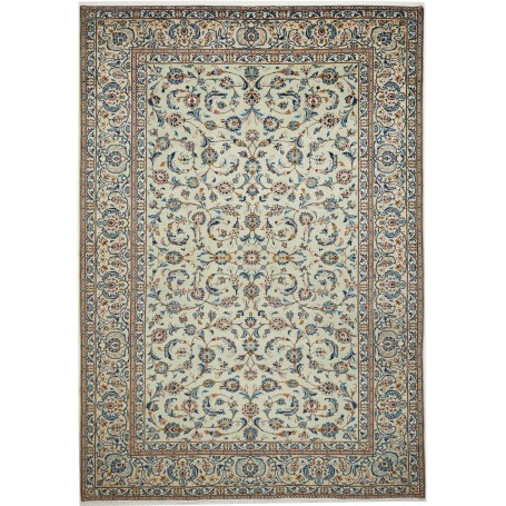 Tappeto Kashan Persia Floreale Crema Blu 243x350 Cm
