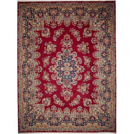 Tappeto Kerman Persia Medaglione Rosso Blu 306x407 Cm