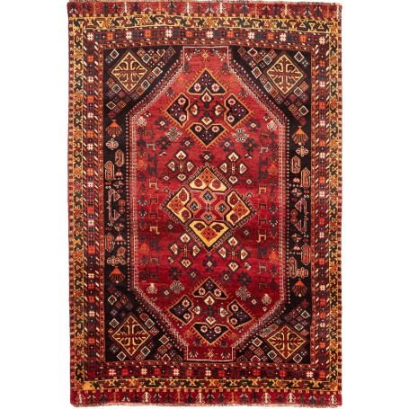 Tappeto Shiraz Persia Medaglione Rosso Nero 165x245 Cm