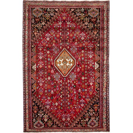 Tappeto Shiraz Persia Medaglione Rosso Nero 185x280 Cm
