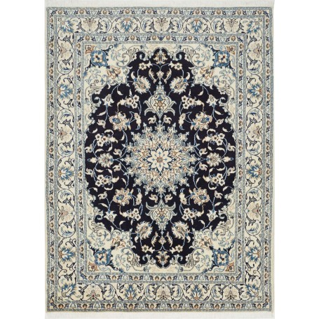 Tappeto Nain Kashmar Persia Medaglione Blu Notte Crema Azzur