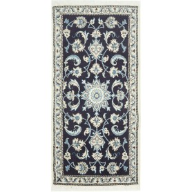 Tappeto Nain Kashmar Persia Medaglione Blu Notte Crema 65x13