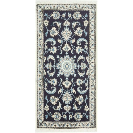 Tappeto Nain Kashmar Persia Medaglione Blu Notte Crema 65x13