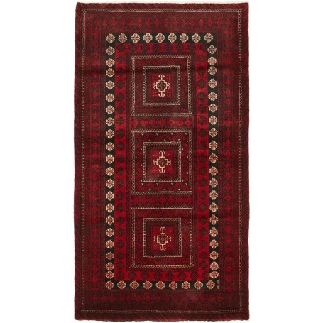 Tappeto Baluch Persia Geometrico Rosso Nero 110x208 Cm