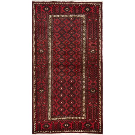 Tappeto Baluch Persia Geometrico Rosso Scuro Marrone 109x211