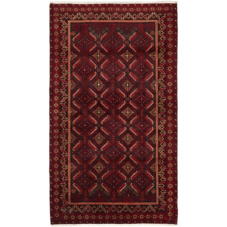Tappeto Baluch Persia Geometrico Rosso Blu Scuro 107x198 Cm