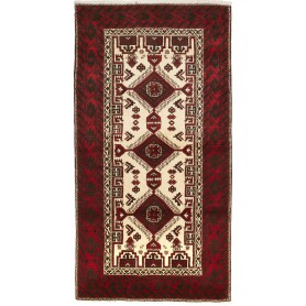 Tappeto Baluch Persia Astratto Rosso Bordeaux Crema 103x197