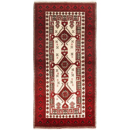 Tappeto Baluch Persia Astratto Rosso Crema 95x192 Cm