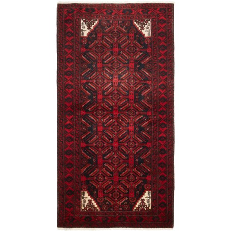 Tappeto Baluch Persia Geometrico Rosso Nero 97x192 Cm