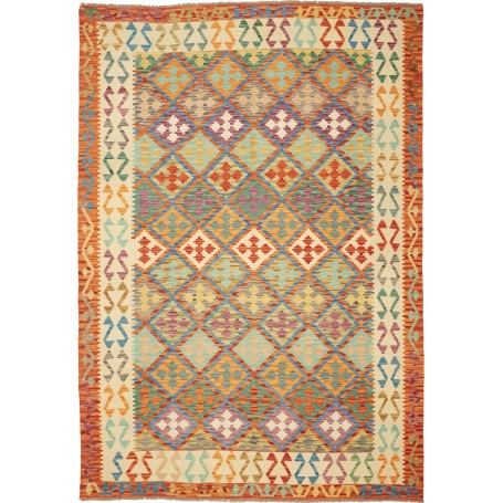 Tappeto Kilim Afghanistan Geometrico Multicolore Vivace 201x