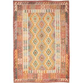 Tappeto Kilim Afghanistan Astratto Terracotta Azzurro 203x29