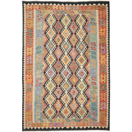 Tappeto Kilim Afghanistan Astratto Multicolore Vivace 204x30