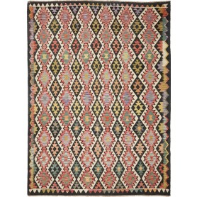Tappeto Kilim Afghanistan Astratto Nero Crema 224x299 Cm
