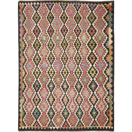 Tappeto Kilim Afghanistan Astratto Nero Crema 224x299 Cm