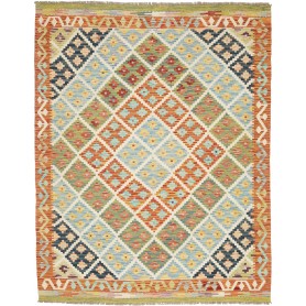 Tappeto Kilim Afghanistan Geometrico Blu Arancio 153x192 Cm