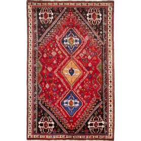 Tappeto Geometrico Rosso Nero 162x218 Cm