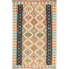 Tappeto Kilim Afghanistan Astratto Crema Arancio 119x182 Cm