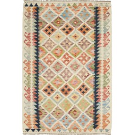 Tappeto Kilim Afghanistan Astratto Crema Multicolore 122x184