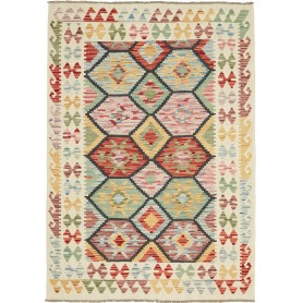 Tappeto Kilim Afghanistan Geometrico Crema Multicolore 129x1