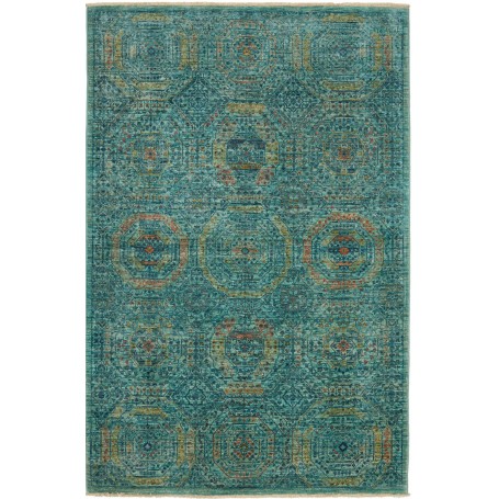 Tappeto Mamlouk Pakistan Floreale Turchese Oro Antico 124x18