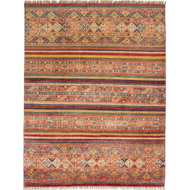 Tappeto Samarkand Pakistan Geometrico Rosso Giallo Blu 252x2