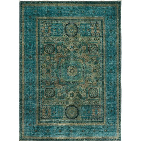 Tappeto Mamlouk Pakistan Medaglione Turchese Verde Oliva 150
