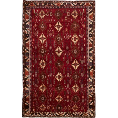 Tappeto Shiraz Persia Geometrico Rosso Beige 158x258 Cm