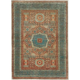 Tappeto Mamlouk Pakistan Medaglione Rosso Mattone Turchese 1