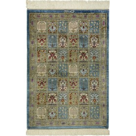 Tappeto Ghom Seta Persia Geometrico Azzurro Beige 60x88 Cm