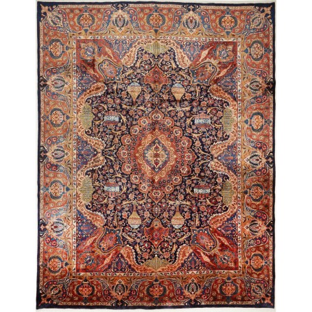 Tappeto Kashamr Zirkhaki Persia Medaglione Blu Notte Ruggine