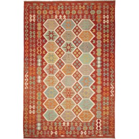 Tappeto Kilim Afghanistan Geometrico Rosso Policromo 201x297