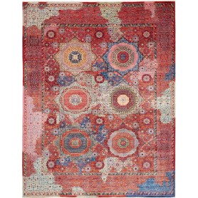 Tappeto Mamlouk Pakistan Geometrico Rosso Blu 274x353 Cm