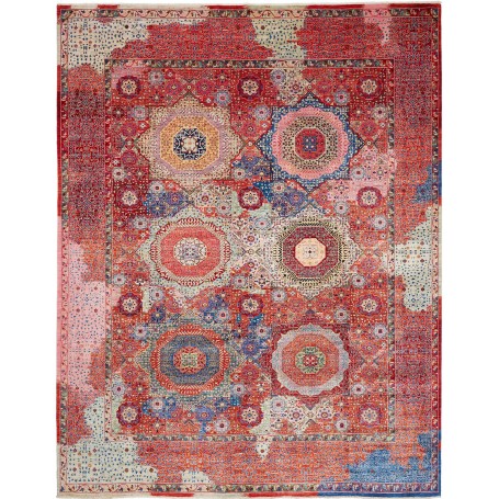 Tappeto Mamlouk Pakistan Geometrico Rosso Blu 274x353 Cm