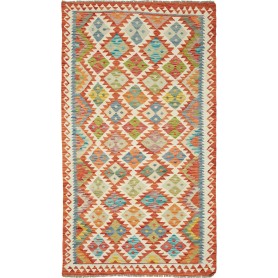 Tappeto Kilim Afghanistan Geometrico Arancione Blu Multicolo