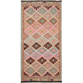 Tappeto Kilim Afghanistan Astratto Rosa Turchese 103x202 Cm