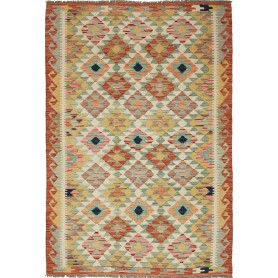 Tappeto Kilim Afghanistan Geometrico Terracotta Azzurro 118x