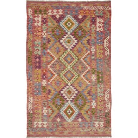 Tappeto Kilim Afghanistan Geometrico Multicolore Rosato 123x