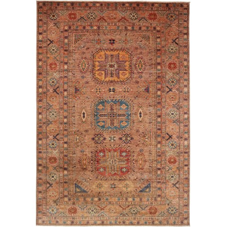 Tappeto Kazak Fine Pakistan Astratto Terracotta Blu 201x299