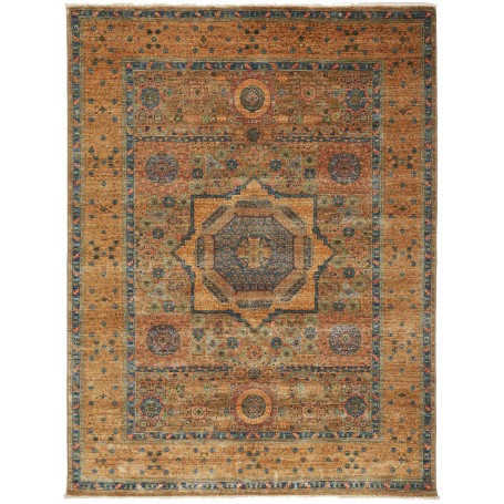 Tappeto Mamlouk Pakistan Medaglione Marrone Dorato Blu Profo