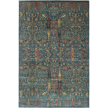 Tappeto Shahi Fine Pakistan Floreale Blu Petrolio Arancione