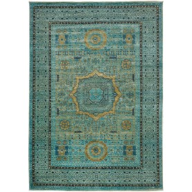 Tappeto Mamlouk Pakistan Medaglione Turchese Oro 207x294 cm