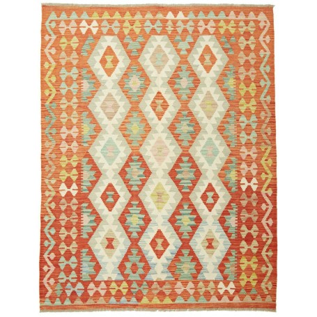 Tappeto Kilim Afghanistan Geometrico Terracotta Azzurro 152x