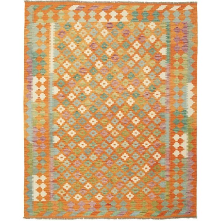 Tappeto Kilim Afghanistan Geometrico Arancio Azzurro 154x192