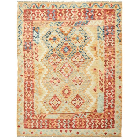 Tappeto Kilim Afghanistan Geometrico Beige Rosso 156x198 Cm