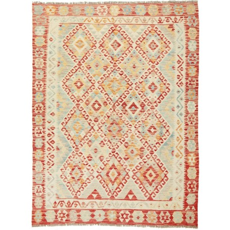 Tappeto Kilim Afghanistan Geometrico Crema Terracotta 159x20