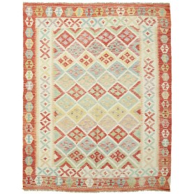 Tappeto Kilim Afghanistan Geometrico Crema Rosso 157x195 Cm